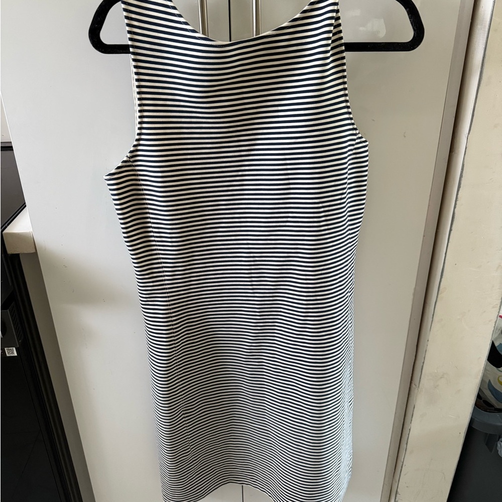 Theory Black and White Striped Midi Dress